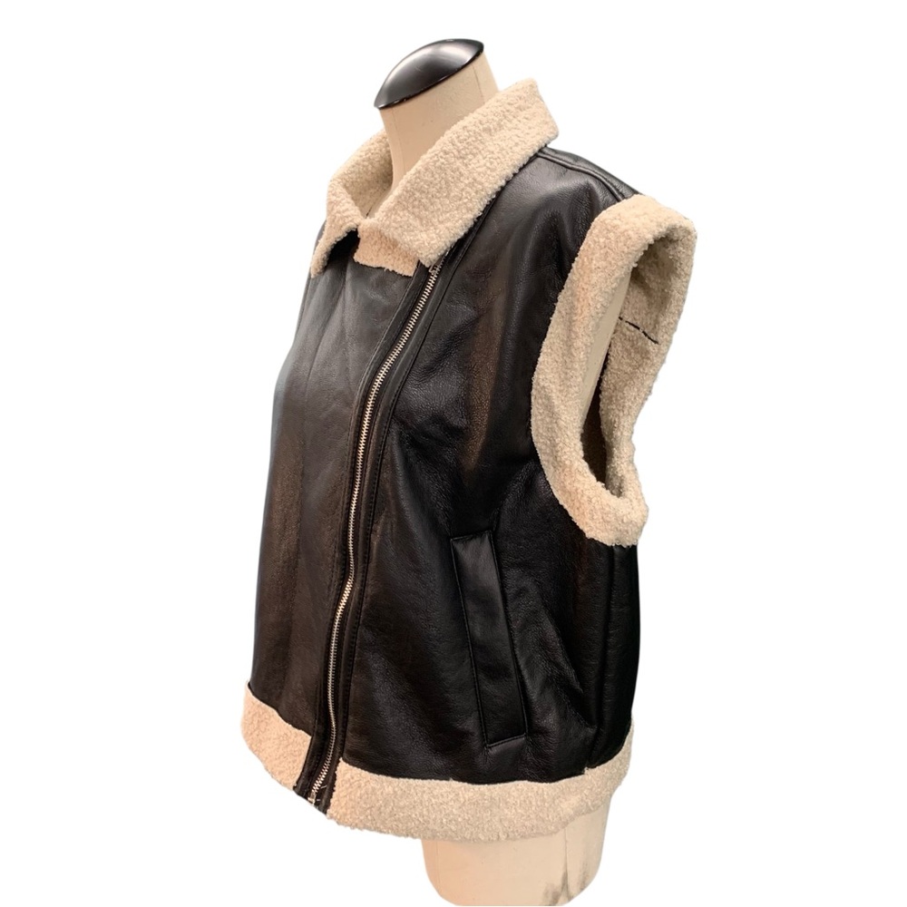 ACTIVE USA Faux Shearling Leather-Trim Vest – Women’s‎ Large – Black & Cream NWT - Picture 5 of 7